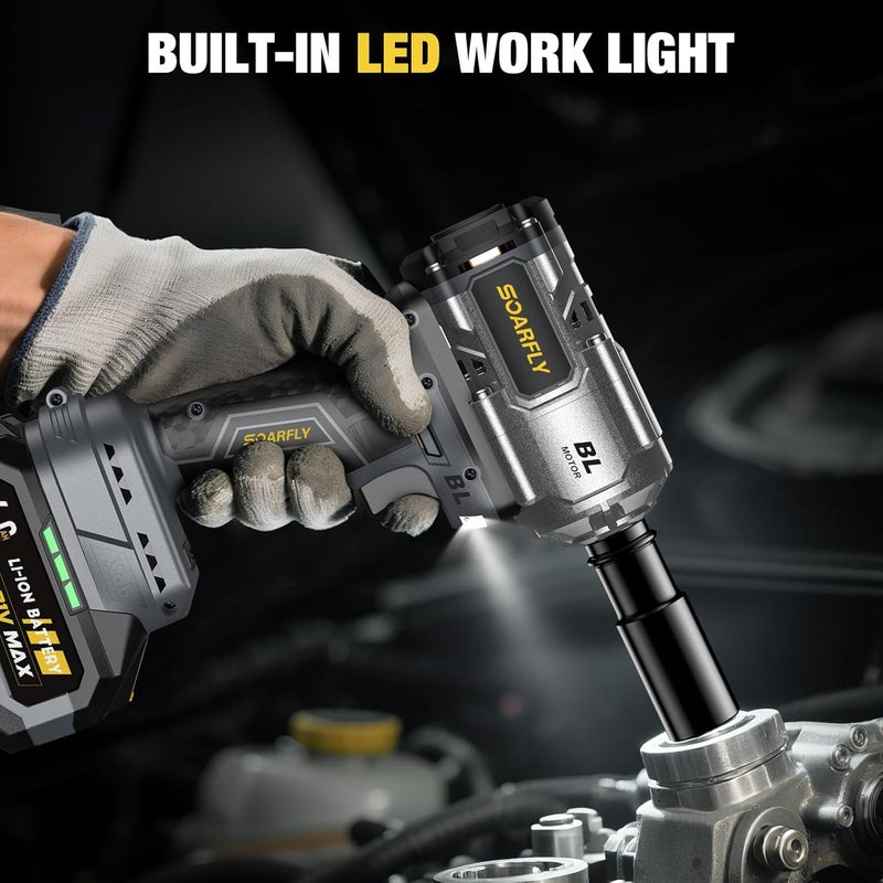 SOARFLY Upgraded Cordless Impact Wrench 1/2", 900 Ft-lbs (1200 Nm) Brushless Impact Gun, 21V High Torque Impact Driver with 2x 4.0Ah Batteries, Variable Speed for Car, Truck, Workshop, Heavy-Duty Jobs - Image 5